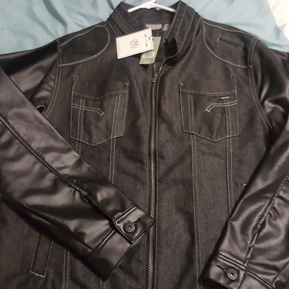 BLACK Denim and synthetic leather jacket