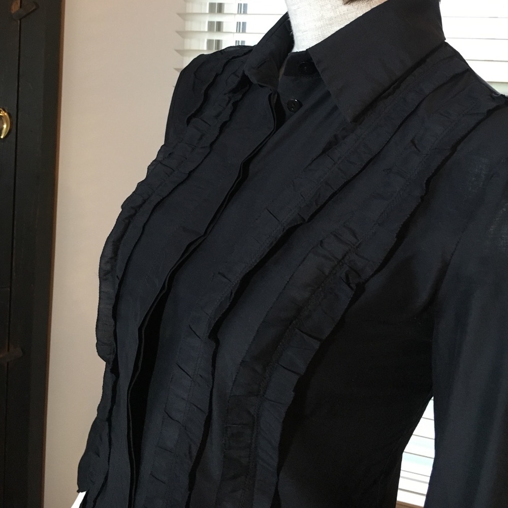 Silk Blend Ruffle Blouse w/Trumpet Sleeves - 6