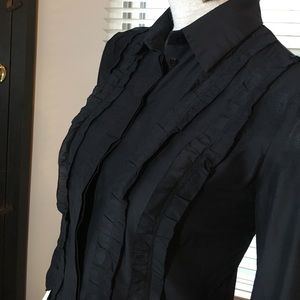 Silk Blend Ruffle Blouse w/Trumpet Sleeves - 6