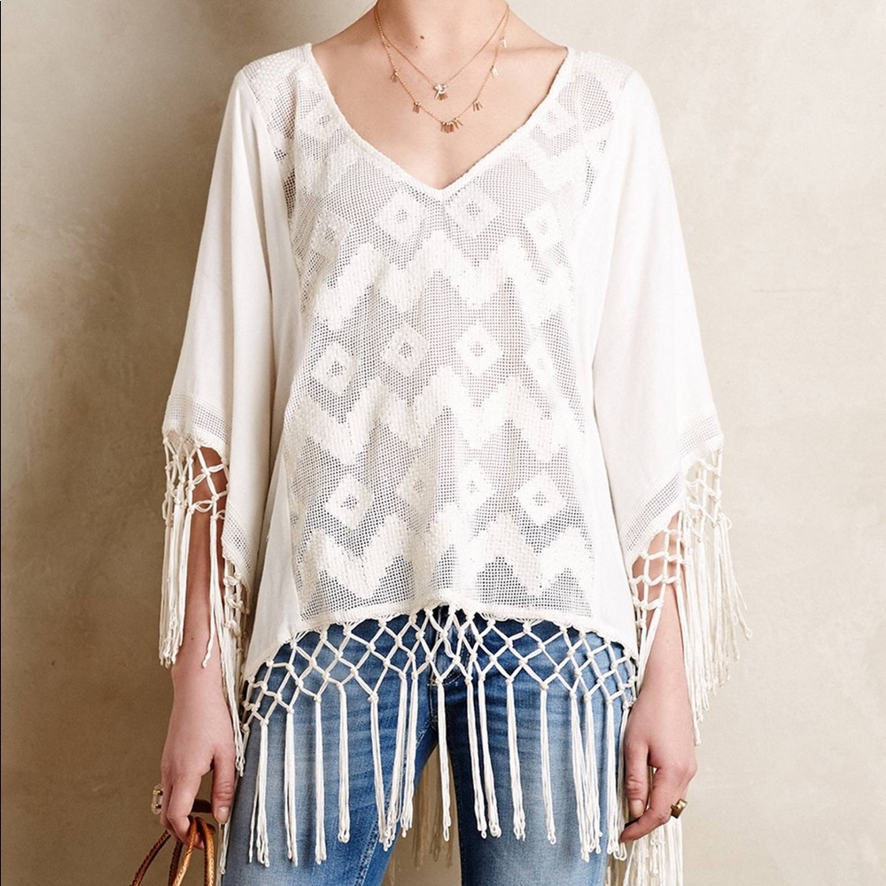 Anthropologie Lilka fringe coverup cream size XS