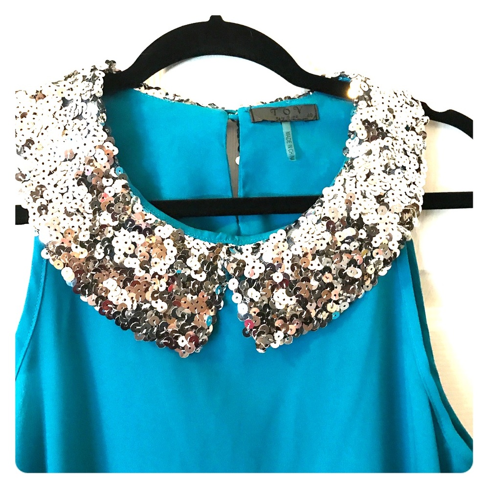 NWOT Blue & Sequin Peter Pan Collar Dress