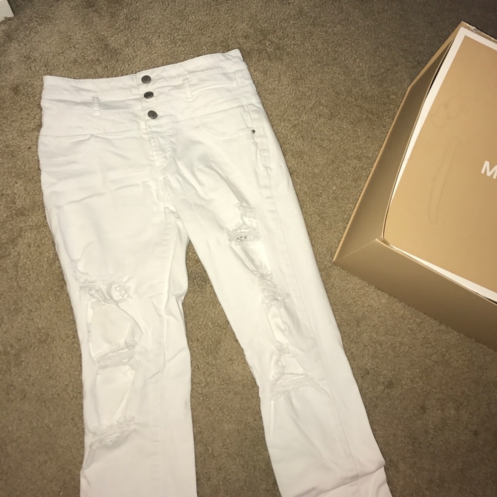 White ripped high waisted jeans