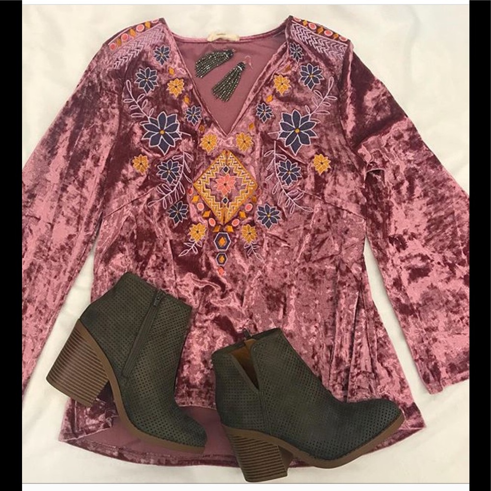 Crushed velvet boho top