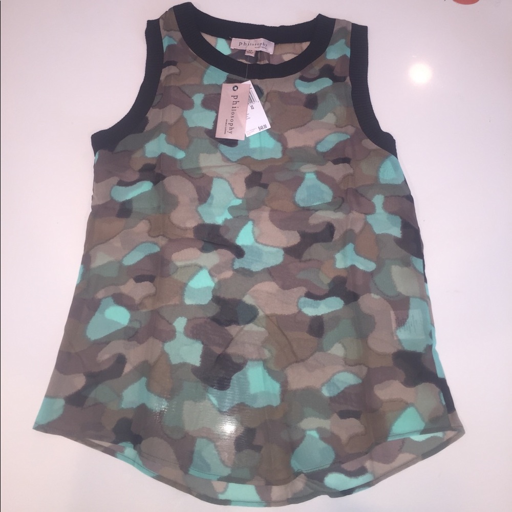 Philosophy republic shirt camo tank top blouse xs - Picture 2 of 5