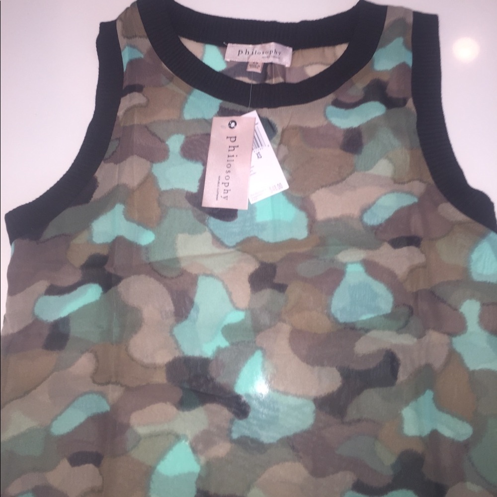 Philosophy republic shirt camo tank top blouse xs - Picture 3 of 5