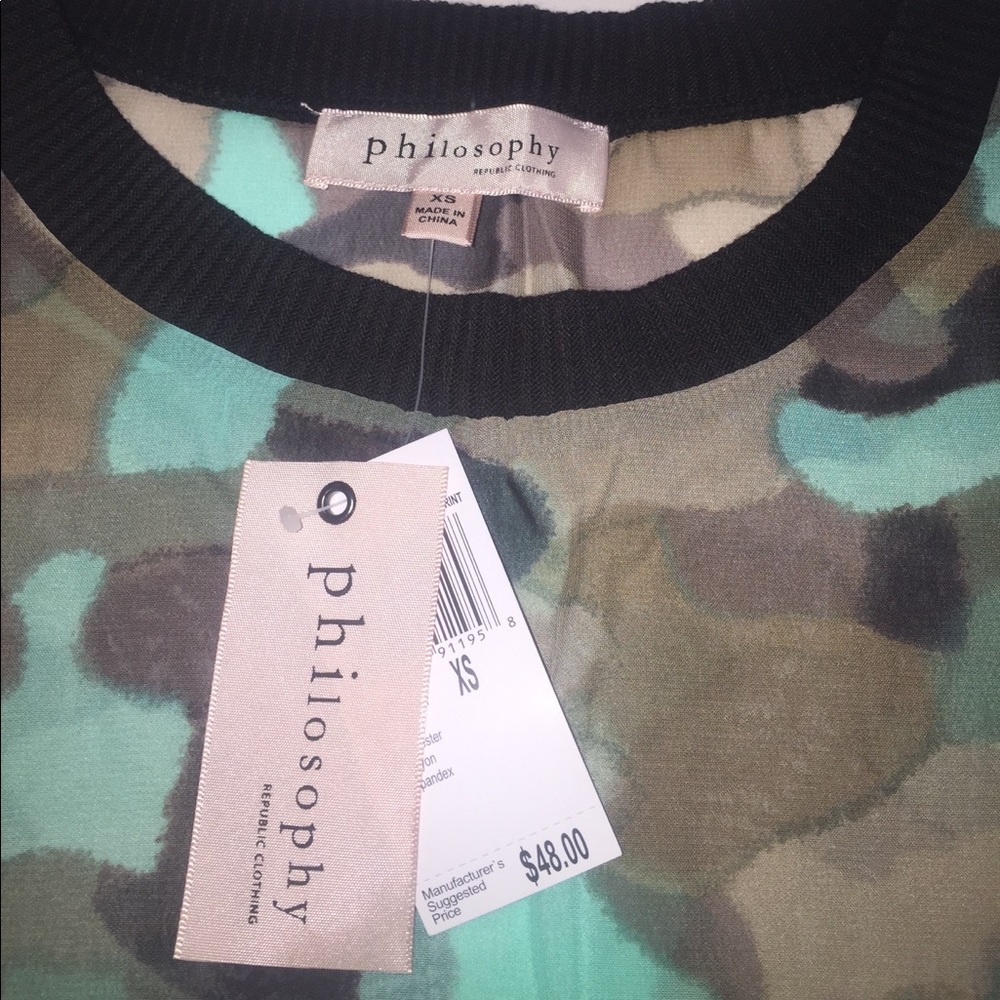 Philosophy republic shirt camo tank top blouse xs - Picture 4 of 5