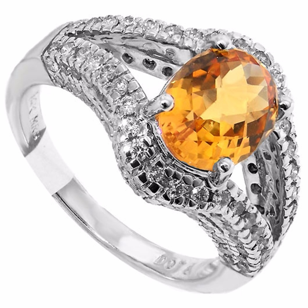 Citrine & Diamond ring 14kt white gold BEAUTIFUL!!