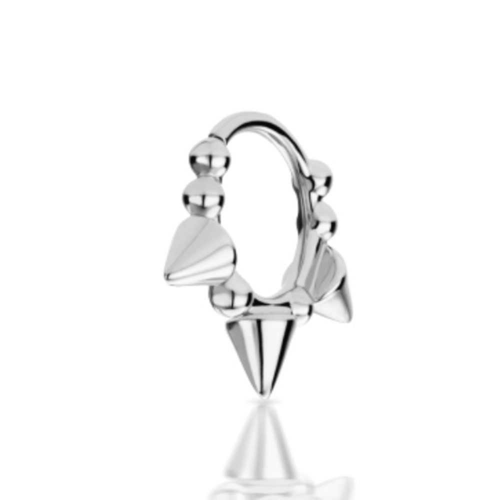 14k White Gold Triple Spike Granulated Ring