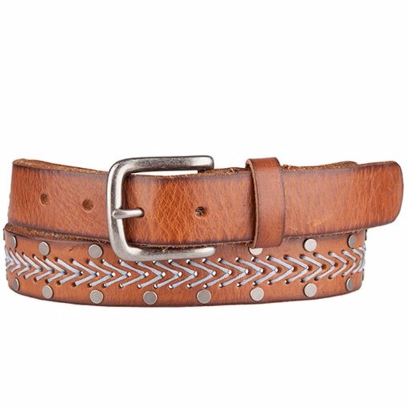 HP Cowboysbelt Tan Leather Belt w/ Blue Stitching - Picture 1 of 3