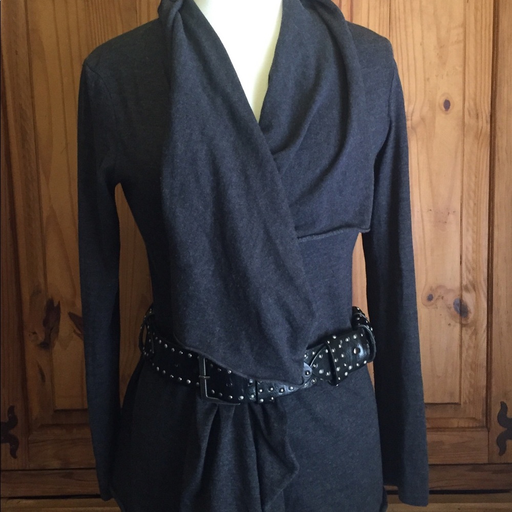 Matty M Grey Sweater with Draped Collar