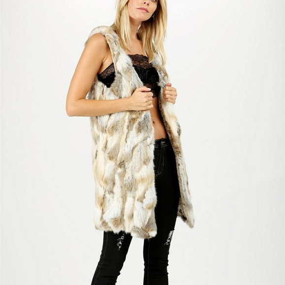 Reversible Natural Rabbit Fur Long Vest - Picture 1 of 8