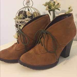 Tan Suede Lace-up Booties