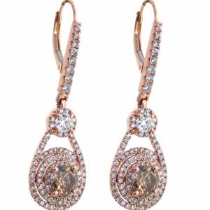 Diamond Earrings 14k rose gold dangles STUNNING!!!