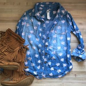 Chambray flower button down