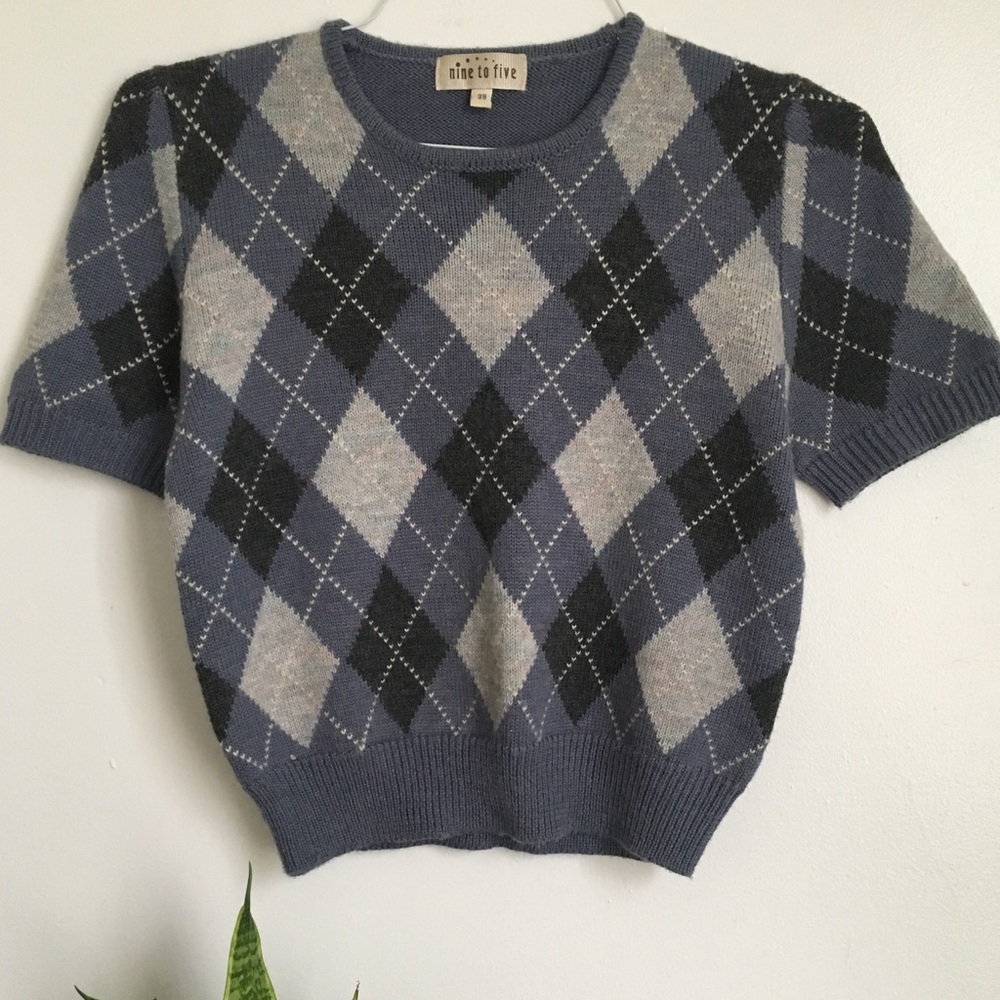 Vintage 90s Argyle Crop Sweater ✨