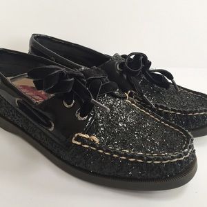 Sperry Top-Sider Black Glitter/Patent Boat Shoes