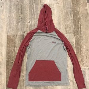 Gray and red long sleeve with hood