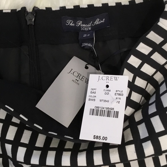 J. Crew Petites Pencil Skirt Check White Navy NWT - Picture 2 of 4