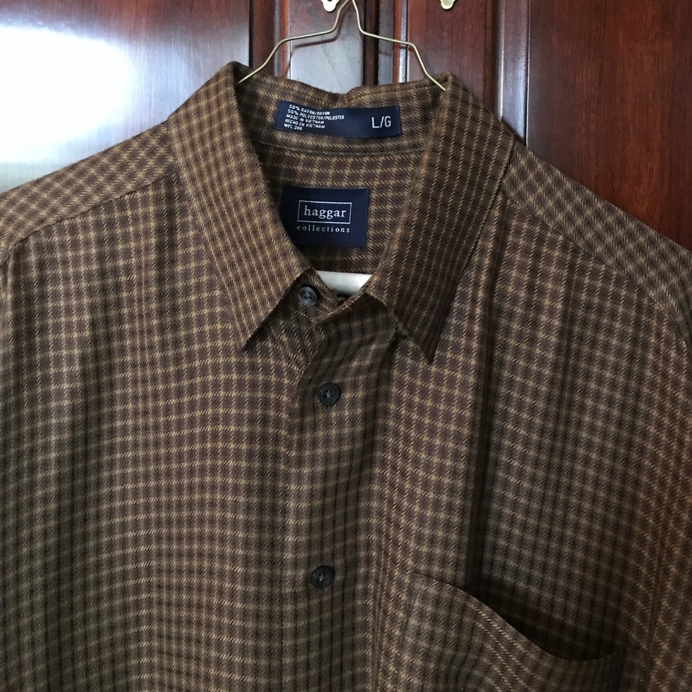 Brown plaid brushed button down haggar L