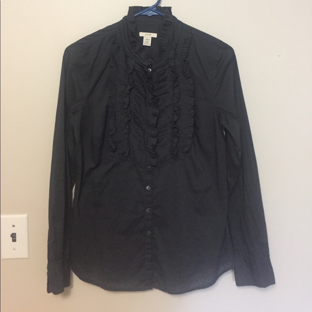 J. Crew charcoal grey ruffle button down top