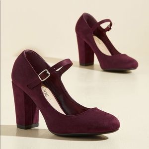 ModCloth Mary Jane Suede Heel, Burgundy, Size 7