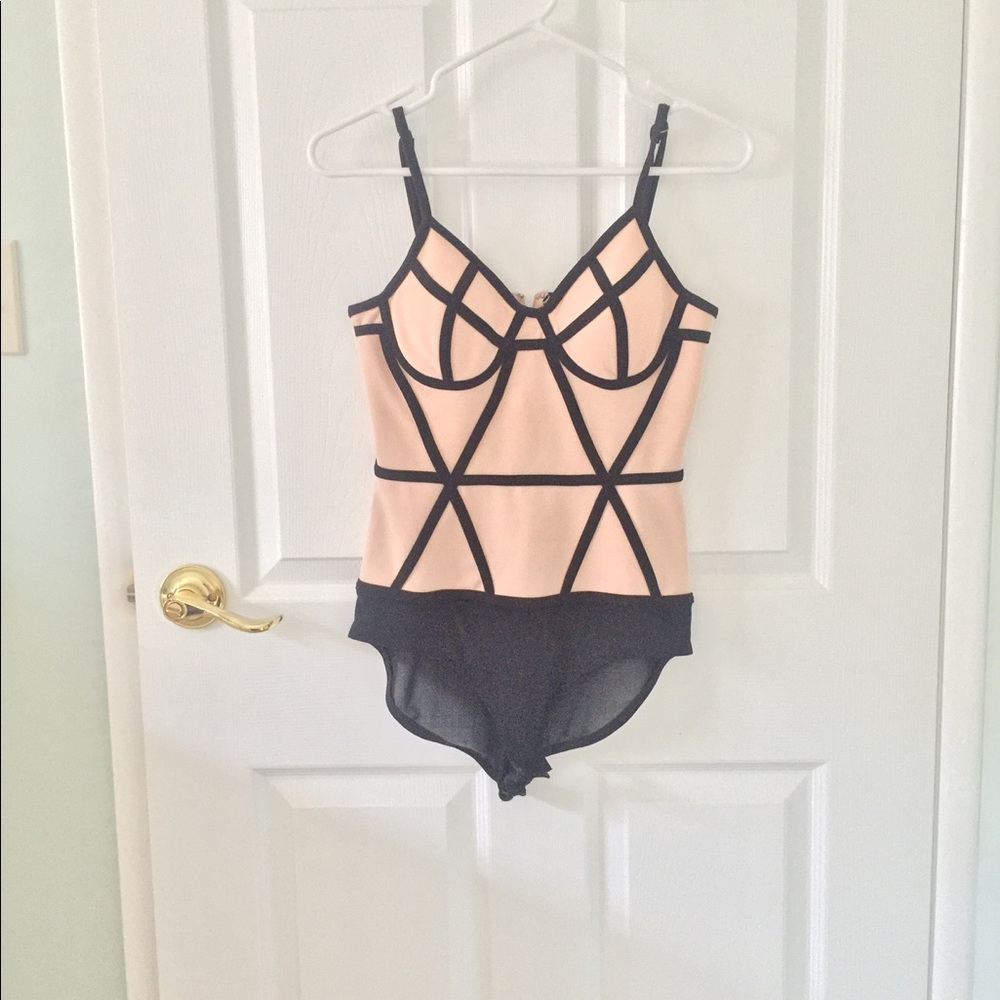 Black and baby pink shaping bodysuit w/ bra detail
