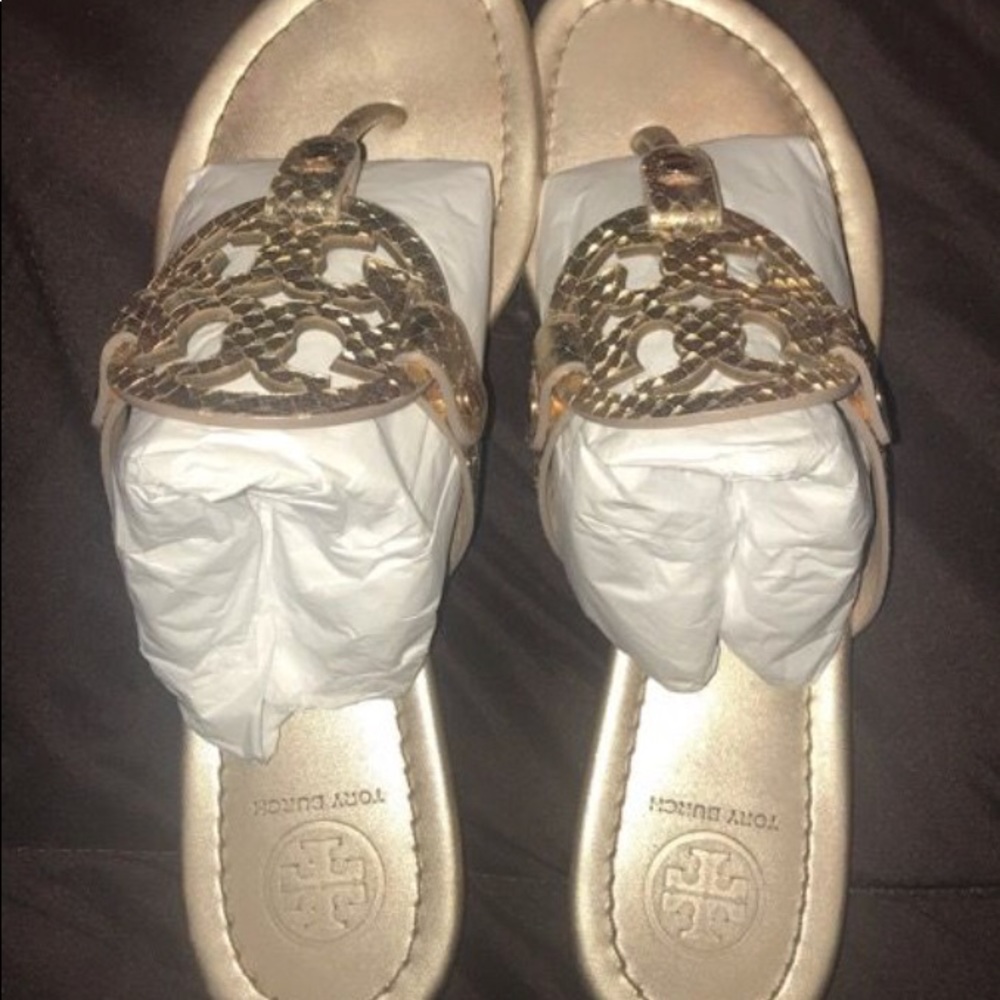 Tory Burch Rose Gold Miller Sandals Size 8