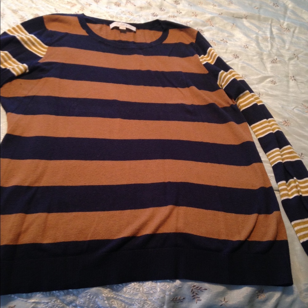 LOFT sweater; navy and gold; large