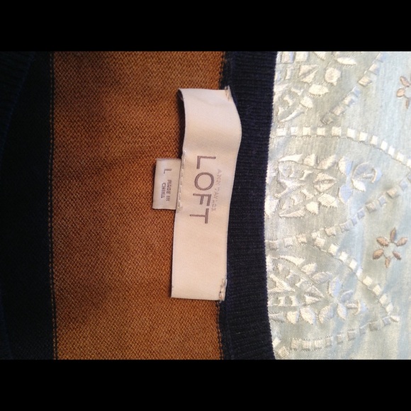 LOFT sweater; navy and gold; large - Picture 3 of 3