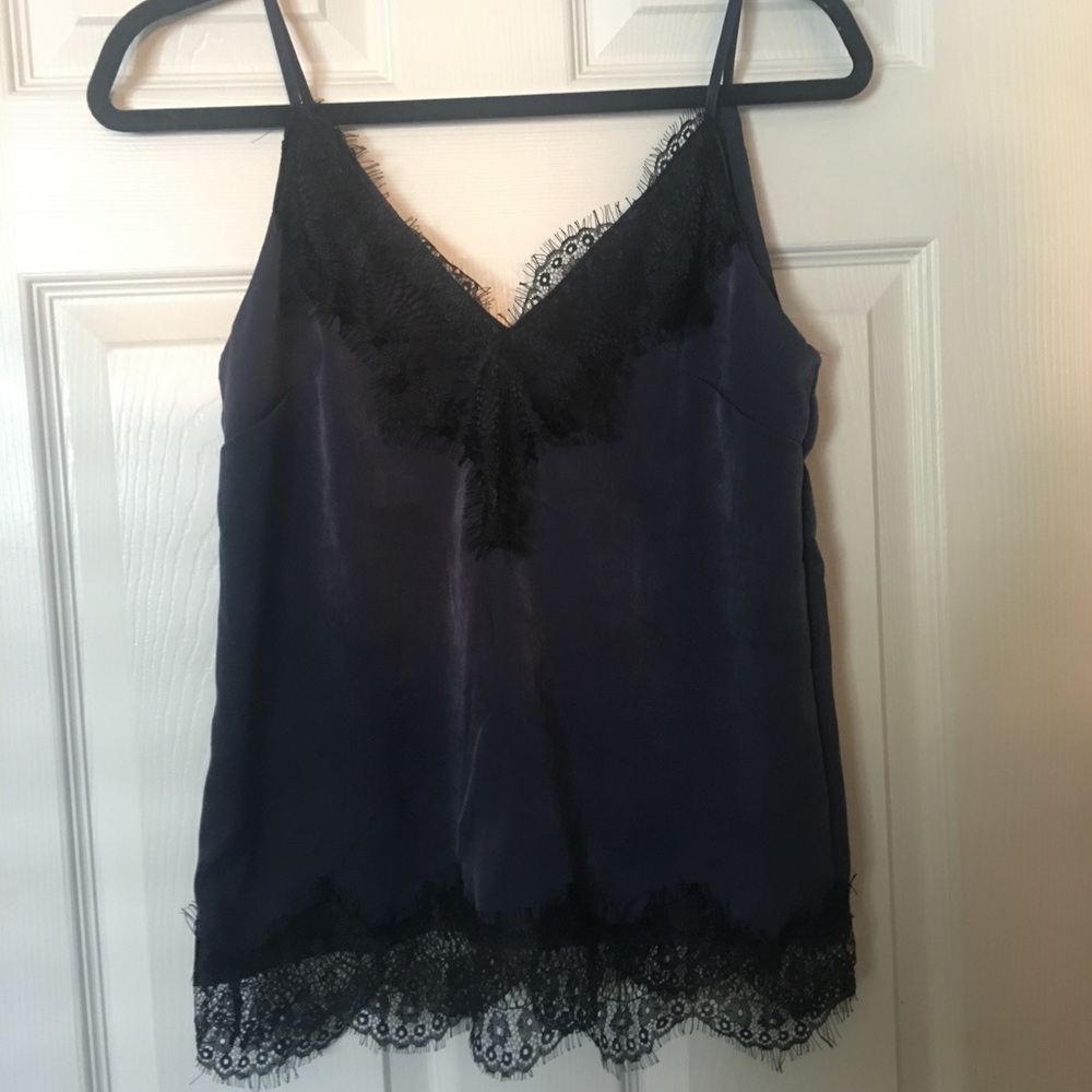 Navy Blue Satin and Lace Black Tank