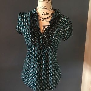 Heart soul size lg Blouse black white torquoise