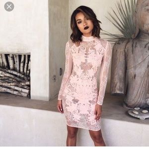 Peachy lace long sleeve see through dress