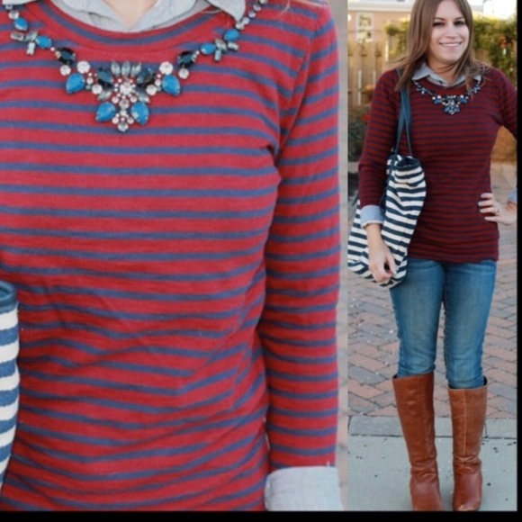 J. Crew Tops - J. Crew striped Jeweled studded necklace tee w7