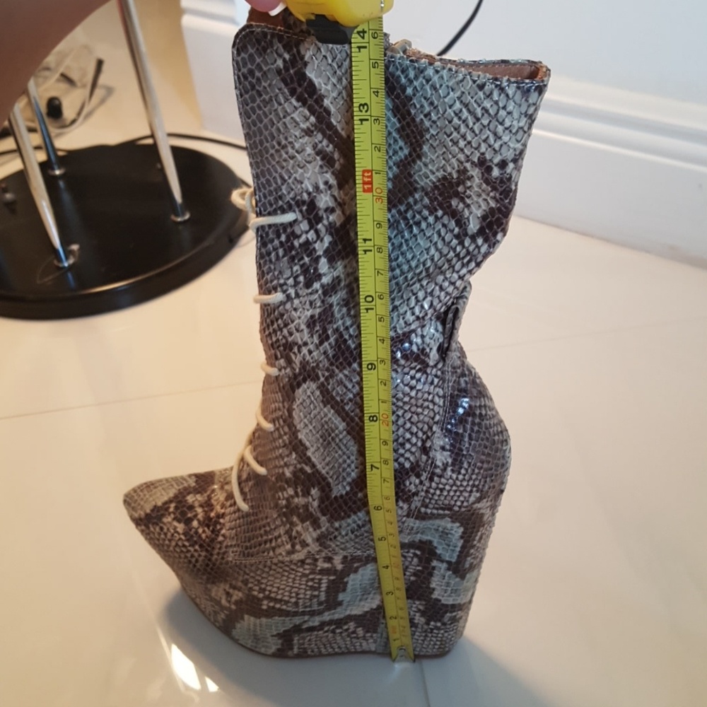 Jeffrey Campbell snake print lace boots
