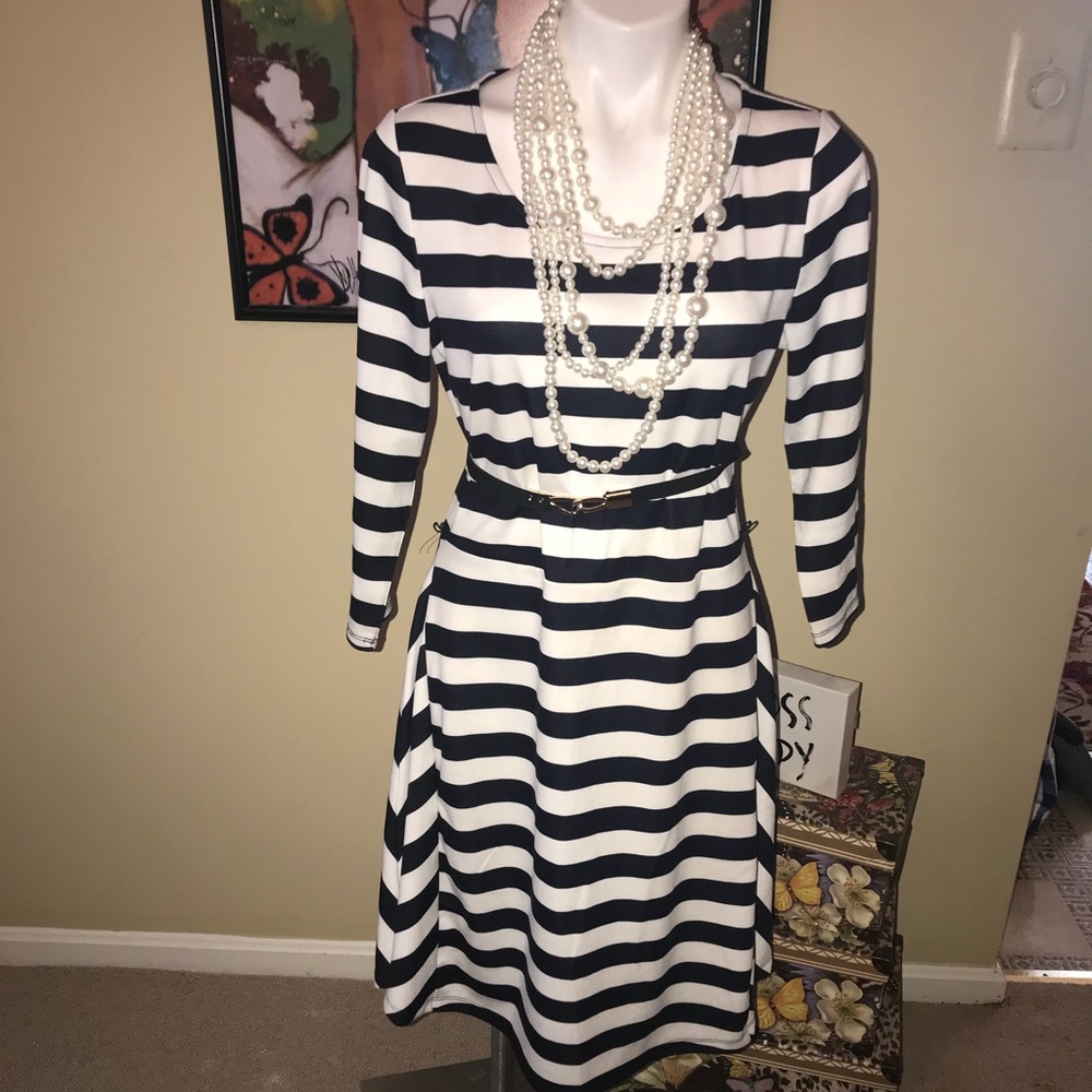 Navy Blue & White Stripe Dress