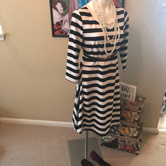 Navy Blue & White Stripe Dress - Picture 2 of 3