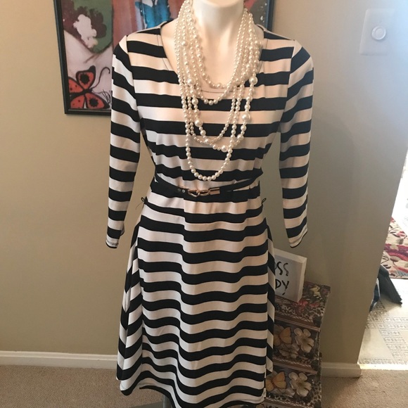 Navy Blue & White Stripe Dress - Picture 3 of 3