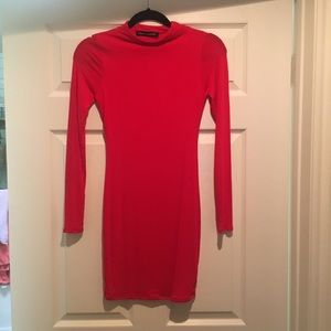 Red, long sleeve, mini dress