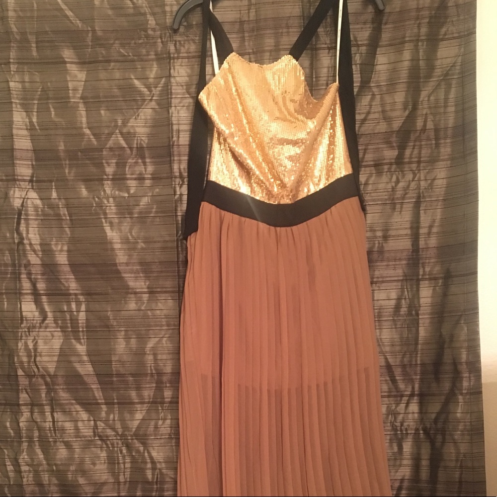 Mocha Sequin Halter Maxi Dress