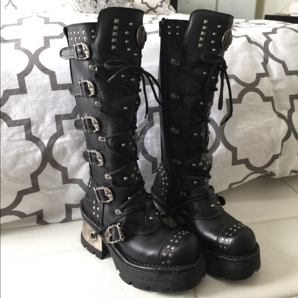 Tall New Rock Leather Boots-Halloween, punk, rave