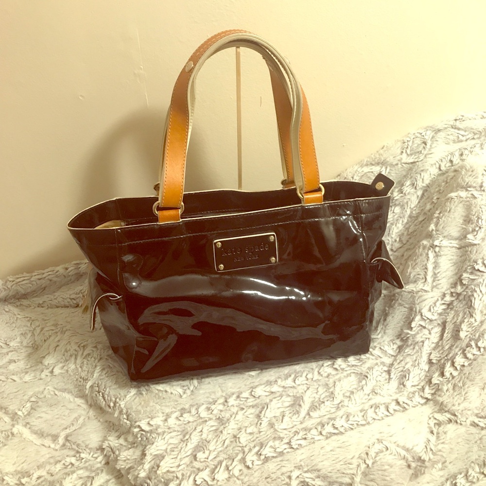 VINTAGE Kate Spade Black+Tan patent leather tote