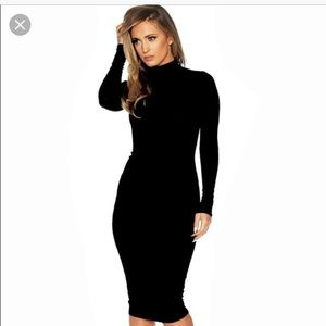 Black long sleeve midi dress with back gold zipper