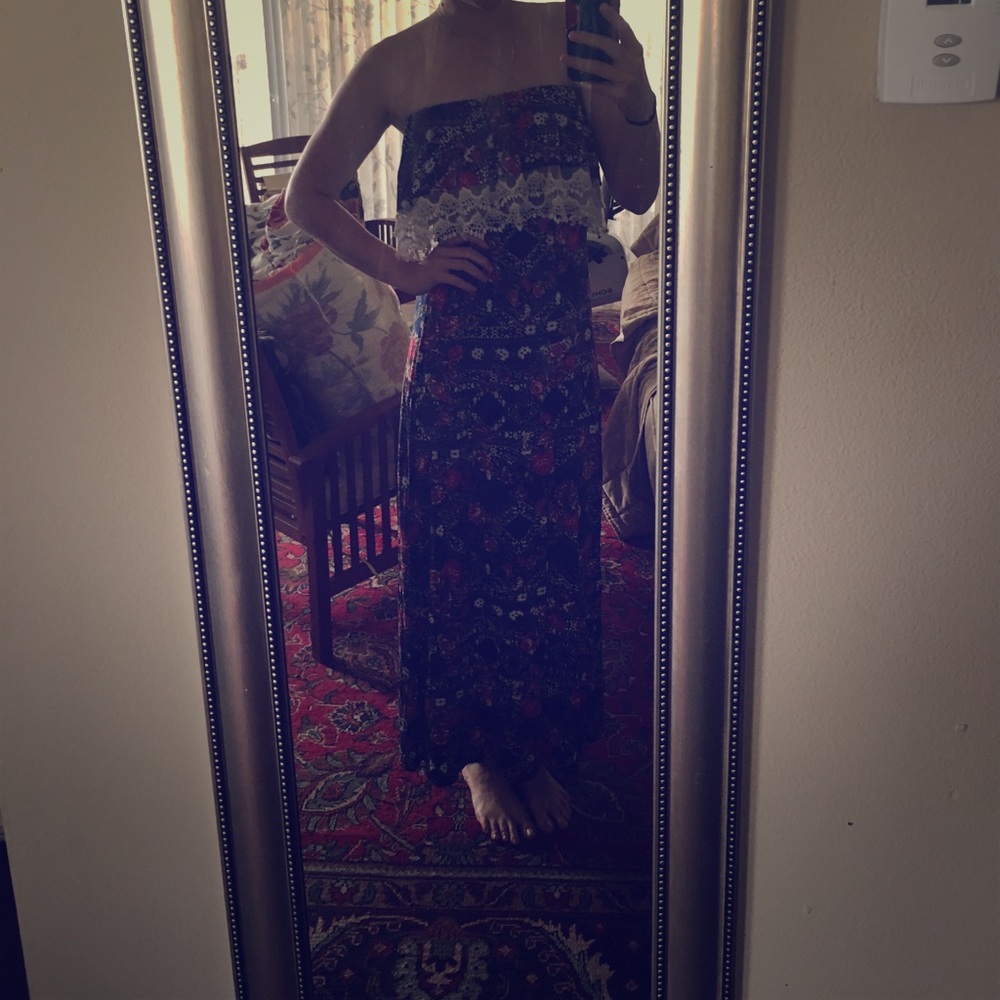 Forever 21 Strapless Havana Print Maxi Dress