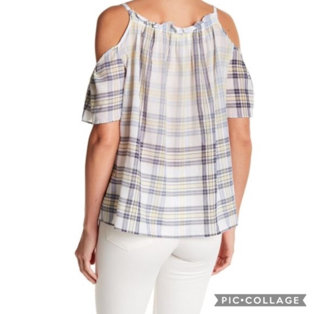Max Studio Plaid Cold Shoulder Blouse New - Picture 4 of 6