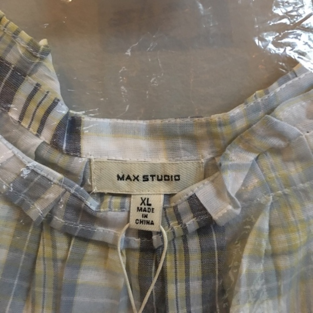 Max Studio Plaid Cold Shoulder Blouse New - Picture 6 of 6