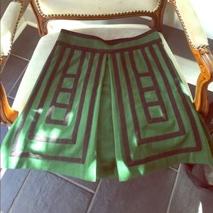 Anthropologie Skirt Green Pleated Wool Maeve