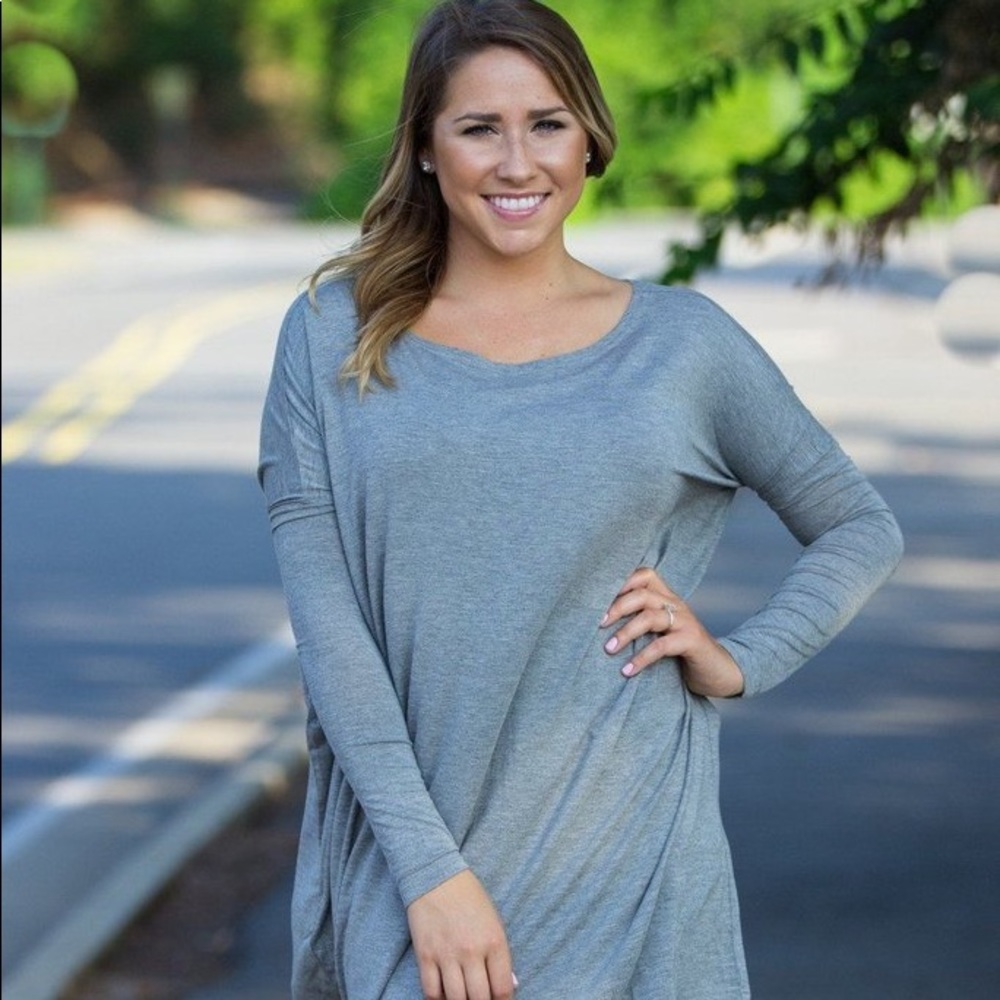 LONG SLEEVE PIKO TUNIC - HEATHER GREY