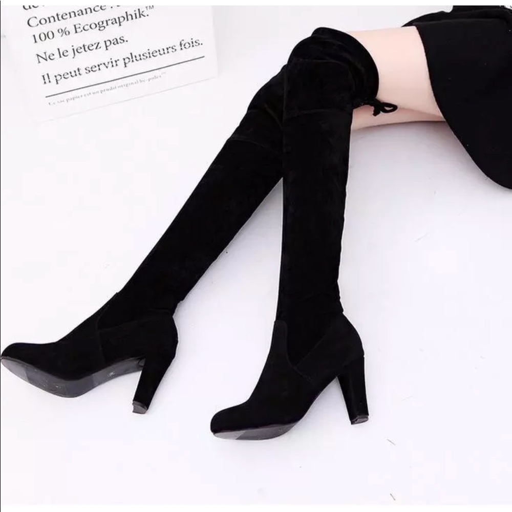 Suede Black Thigh High Boots