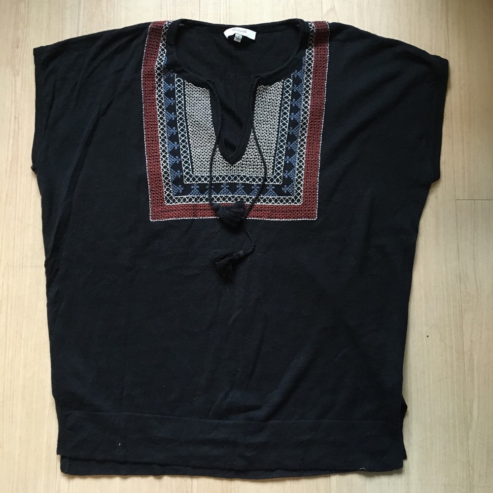 Madewell embroidered knit top with tassels