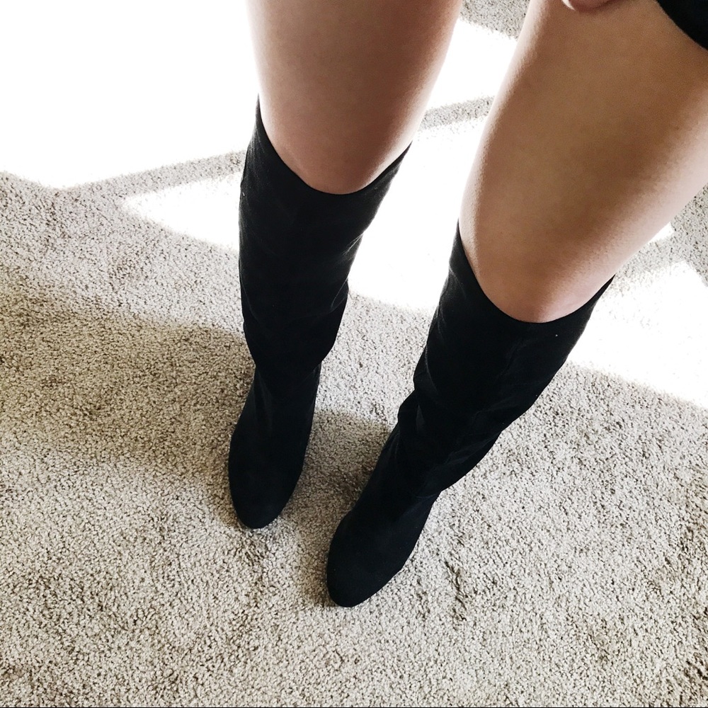 🕷🖤wedged black leather/suede knee high boots🐜🕸